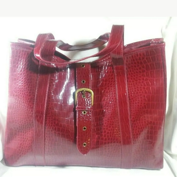 Elizabeth Arden Womens Large Burgundy Faux Leather - Picture 2 of 8